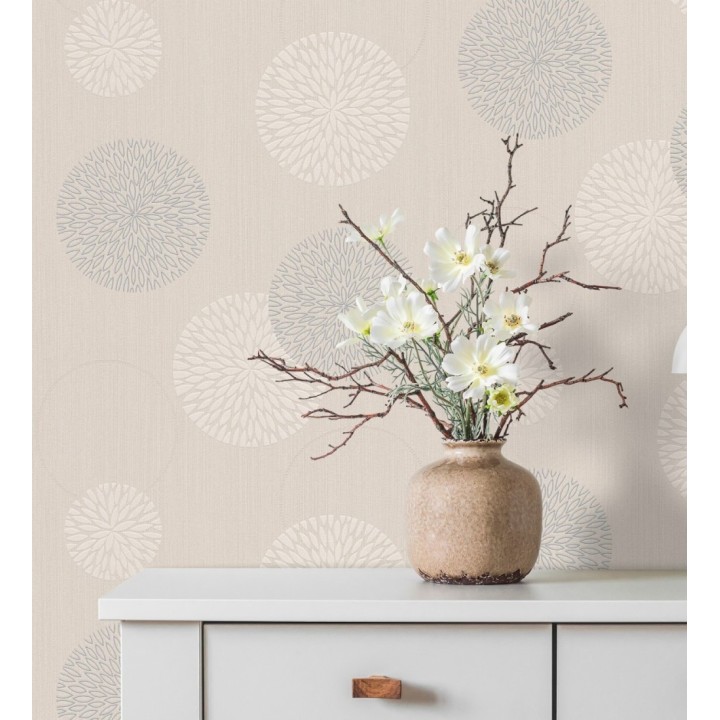 Papel pintado geométrico círculos beige claro con estilo - Hansel 683342