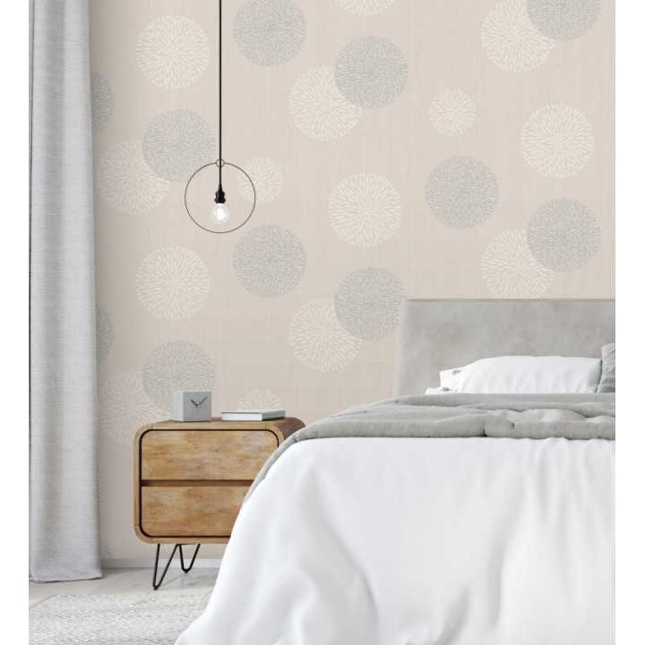 Papel pintado geométrico círculos beige claro con estilo - Hansel 683342