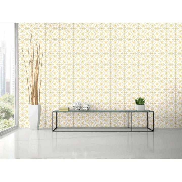 Papel pintado geométrico moderno blanco y dorado - Antares Cosmic 125828