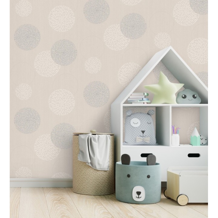 Papel pintado geométrico círculos beige claro con estilo - Hansel 683342