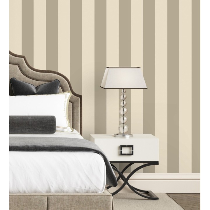 Papel pintado de rayas color beige nacarado con estilo refinado y atemporal - Chelsea Stripes 683349