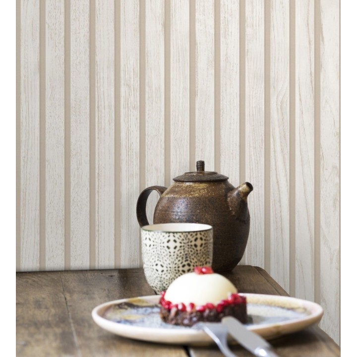 Papel pintado de listones de madera natural imitando a panel de palillería decorativo - Oak Orbit 683351