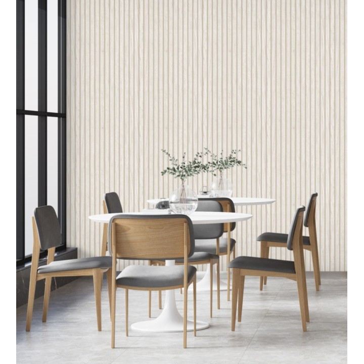 Papel pintado de listones de madera natural imitando a panel de palillería decorativo - Oak Orbit 683351