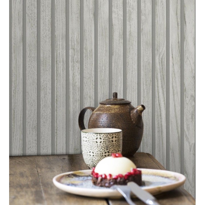 Papel pintado de listones de madera natural imitando a panel de palillería decorativo - Oak Orbit 683352