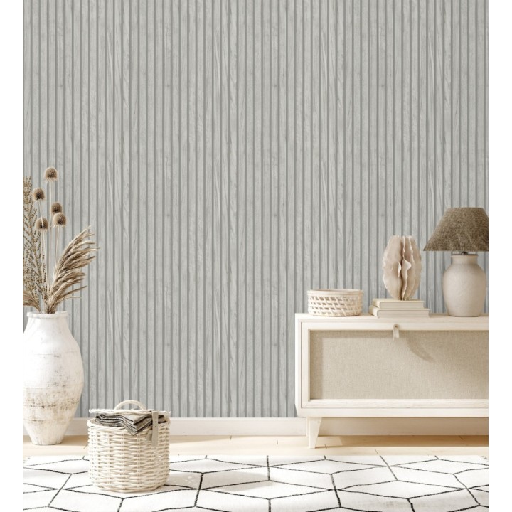 Papel pintado de listones de madera natural imitando a panel de palillería decorativo - Oak Orbit 683352