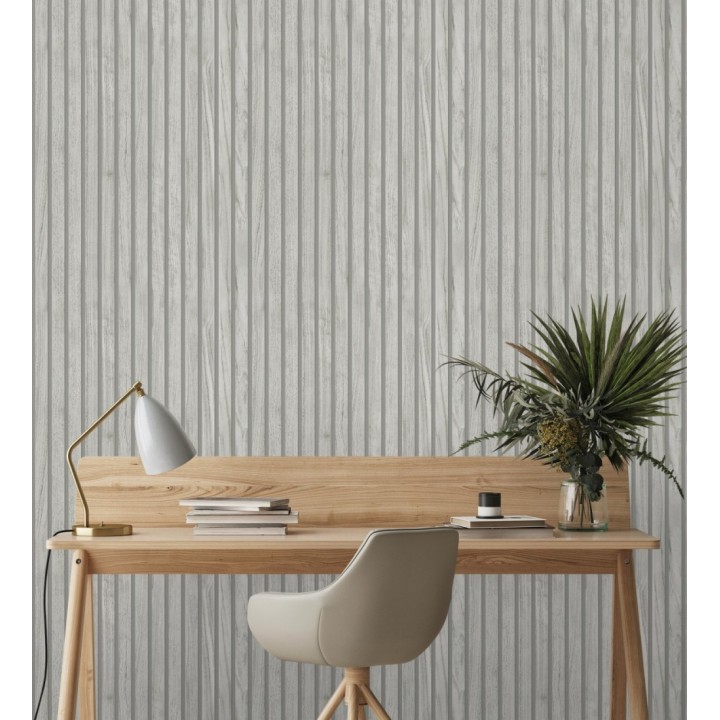 Papel pintado de listones de madera natural imitando a panel de palillería decorativo - Oak Orbit 683352