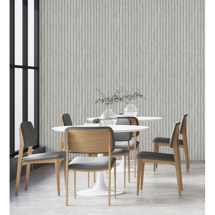 Papel pintado de listones de madera natural imitando a panel de palillería decorativo - Oak Orbit 683352