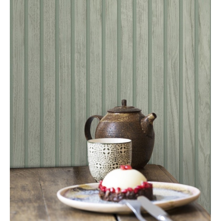 Papel pintado de listones de madera natural imitando a panel de palillería decorativo - Oak Orbit 683354