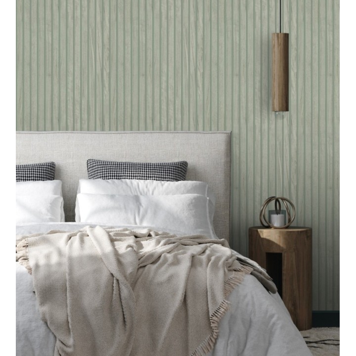 Papel pintado de listones de madera natural imitando a panel de palillería decorativo - Oak Orbit 683354