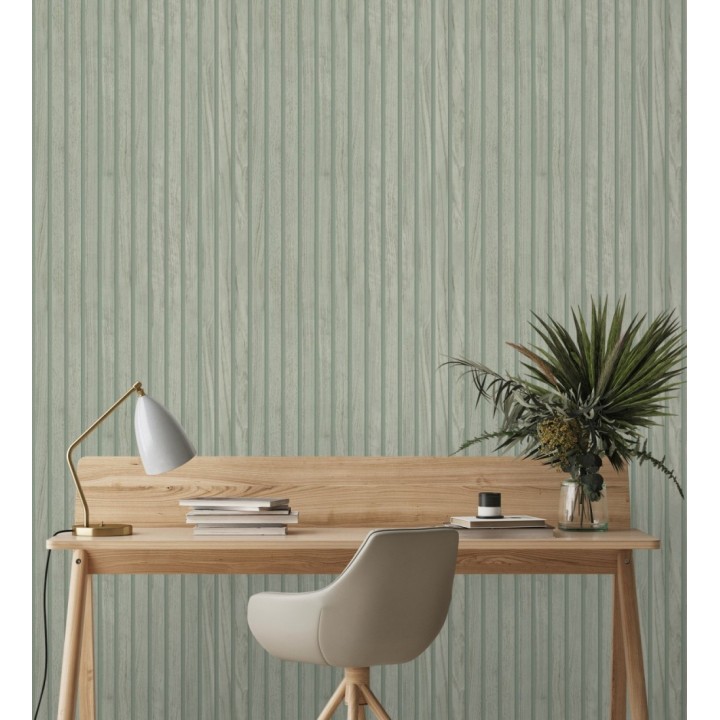 Papel pintado de listones de madera natural imitando a panel de palillería decorativo - Oak Orbit 683354