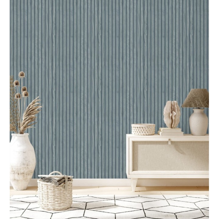 Papel pintado de listones de madera natural imitando a panel de palillería decorativo - Oak Orbit 683355