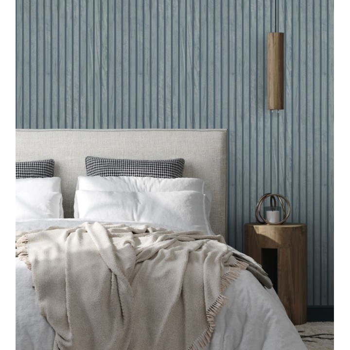 Papel pintado de listones de madera natural imitando a panel de palillería decorativo - Oak Orbit 683355