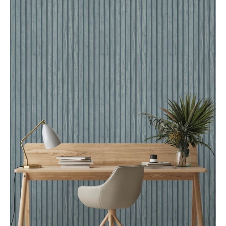 Papel pintado de listones de madera natural imitando a panel de palillería decorativo - Oak Orbit 683355