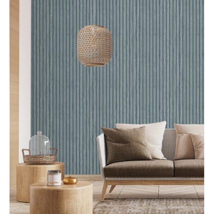 Papel pintado de listones de madera natural imitando a panel de palillería decorativo - Oak Orbit 683355