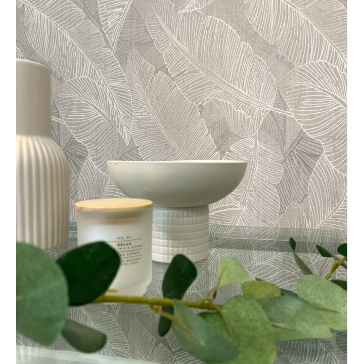 Papel pintado de hojas exóticas en estilo monocromático en tonos tierra - Java Leaves 683357