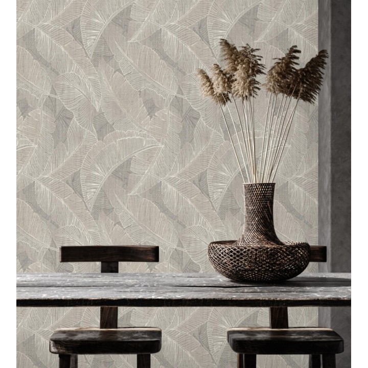 Papel pintado de hojas exóticas en estilo monocromático en tonos tierra - Java Leaves 683357