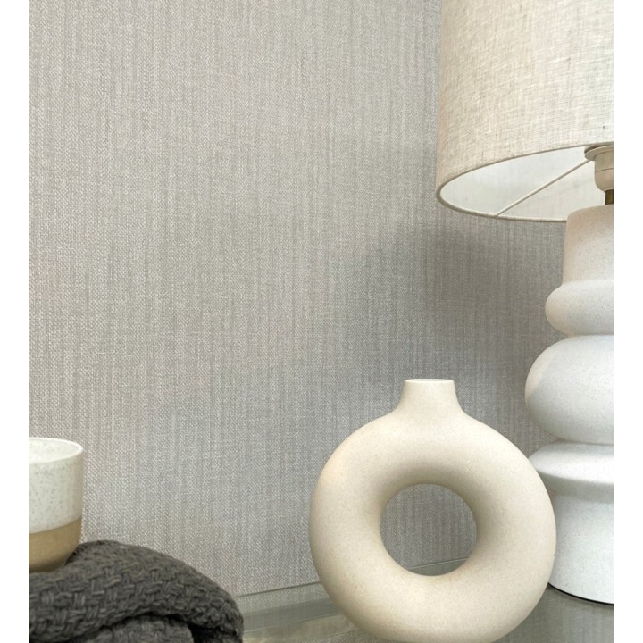 Papel pintado de tejido de lino en tonos gris visón - Savoy Linen 683359