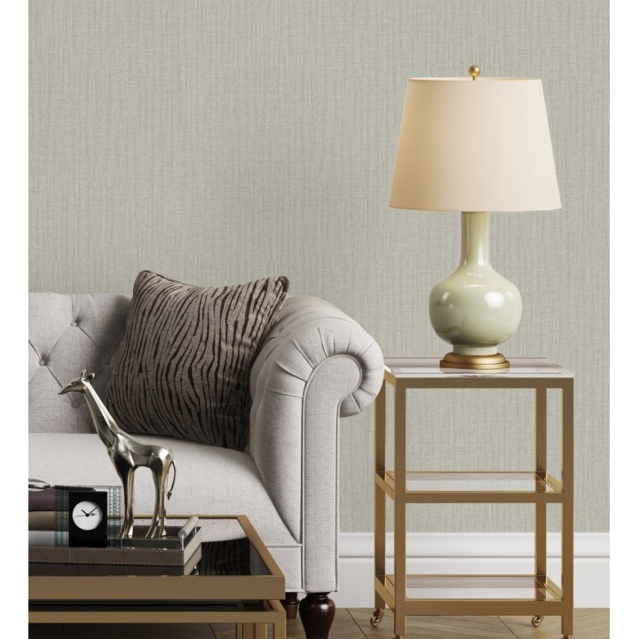 Papel pintado de tejido de lino en tonos gris visón - Savoy Linen 683359