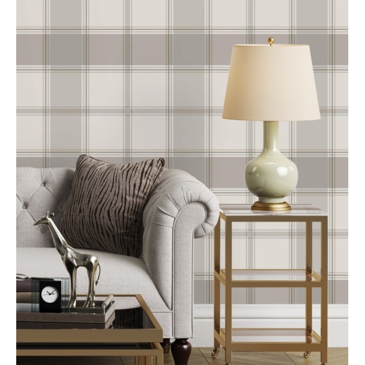 Papel pintado de cuadros escoceses en color beige - Hamilton Tartan 683364