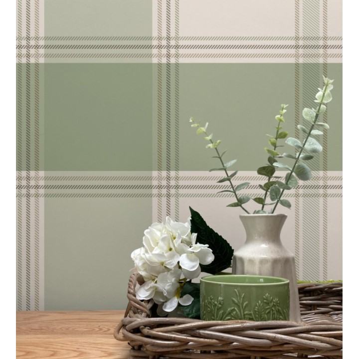 Papel pintado de cuadros escoceses en color verde - Hamilton Tartan 683365