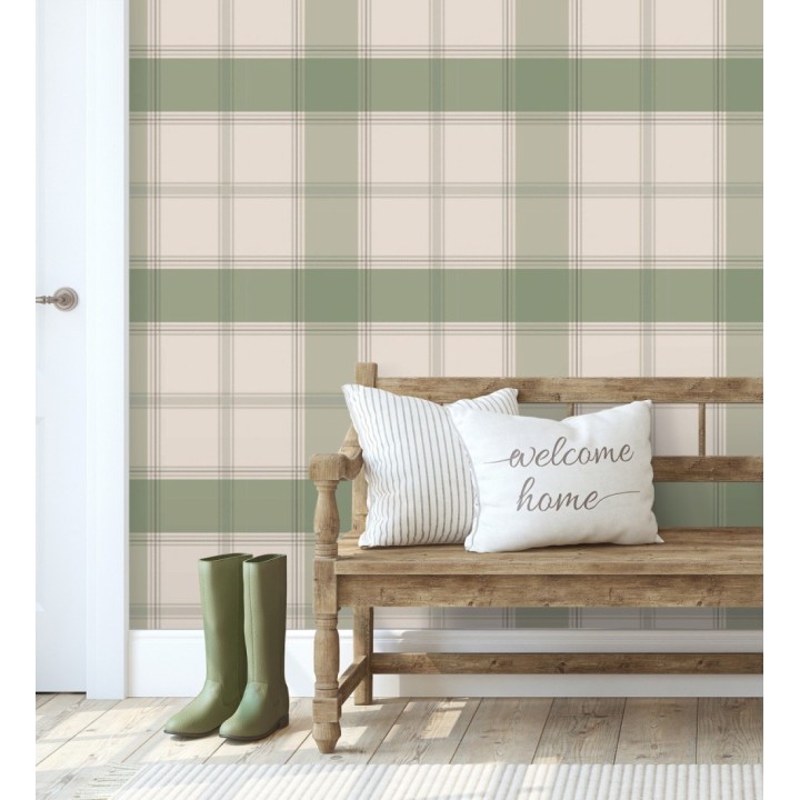 Papel pintado de cuadros escoceses en color verde - Hamilton Tartan 683365