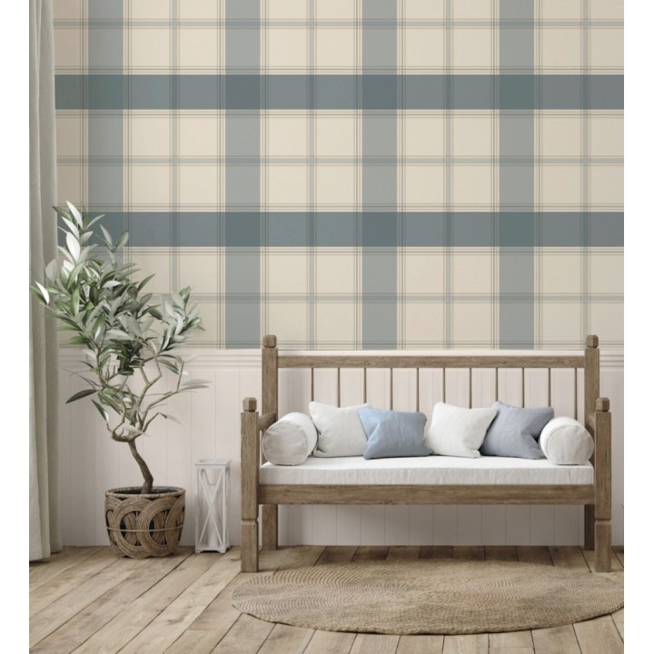 Papel pintado de cuadros escoceses en color azul - Hamilton Tartan 683366