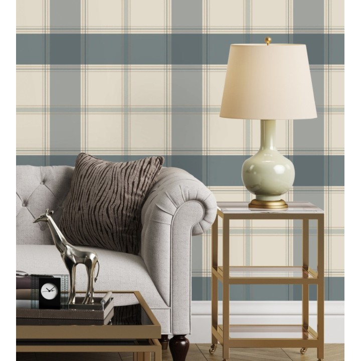 Papel pintado de cuadros escoceses en color azul - Hamilton Tartan 683366