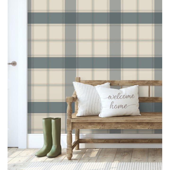 Papel pintado de cuadros escoceses en color azul - Hamilton Tartan 683366