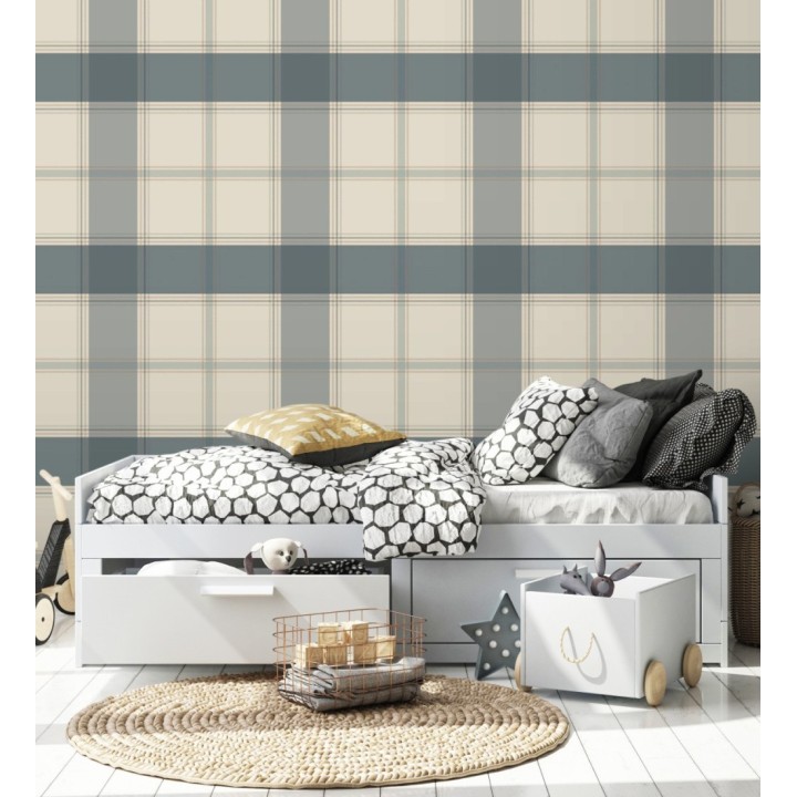 Papel pintado de cuadros escoceses en color azul - Hamilton Tartan 683366