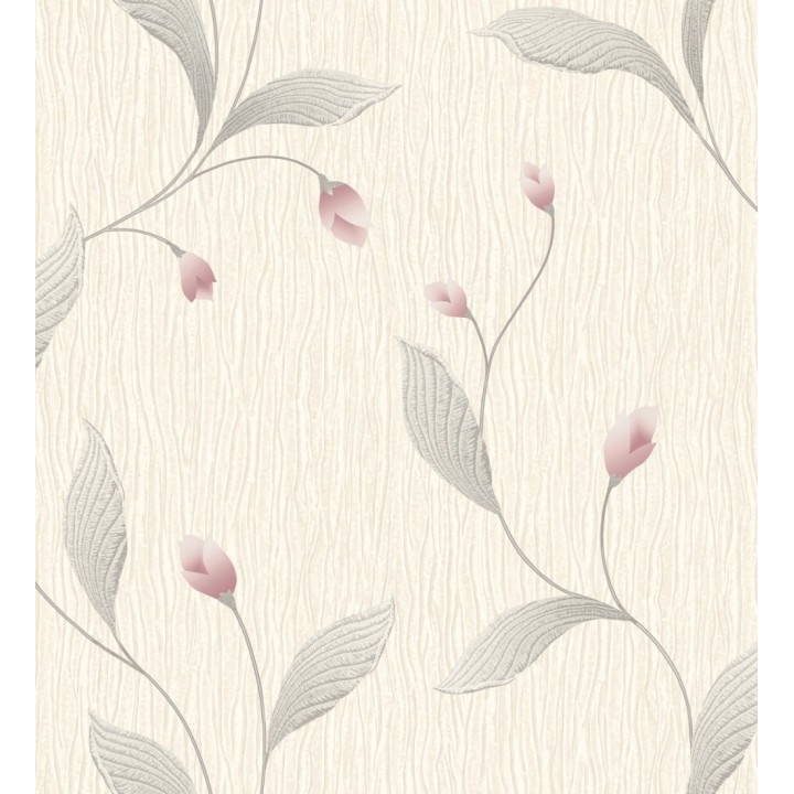 Papel pintado de flores color rosa con relieve bordado imitación textil  - Delicate Bloom 683372