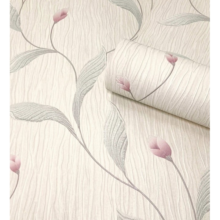 Papel pintado de flores color rosa con relieve bordado imitación textil  - Delicate Bloom 683372