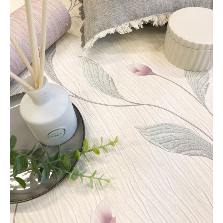 Papel pintado de flores color rosa con relieve bordado imitación textil  - Delicate Bloom 683372