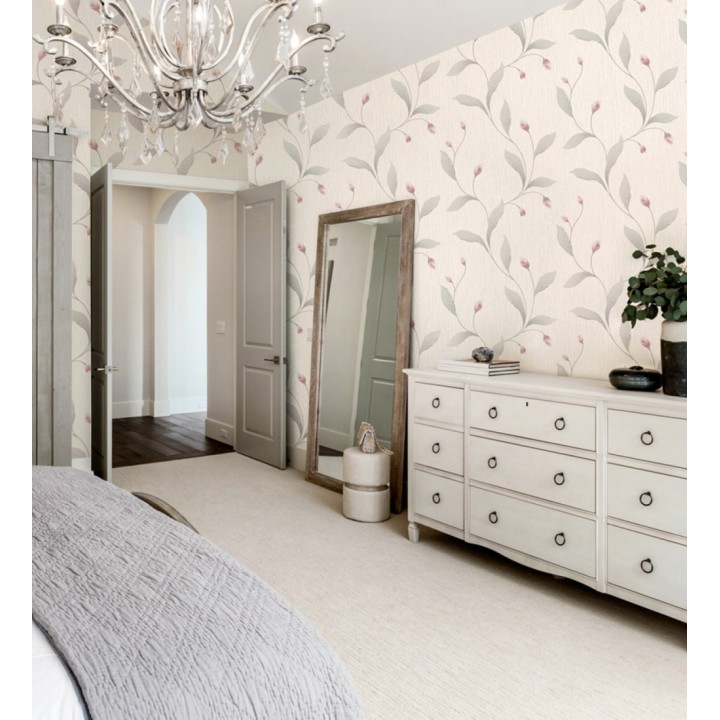 Papel pintado de flores color rosa con relieve bordado imitación textil  - Delicate Bloom 683372