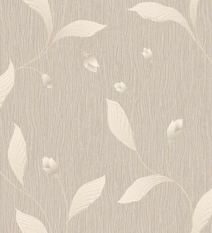Papel pintado de flores color beige con relieve bordado imitación textil - Delicate Bloom 683373