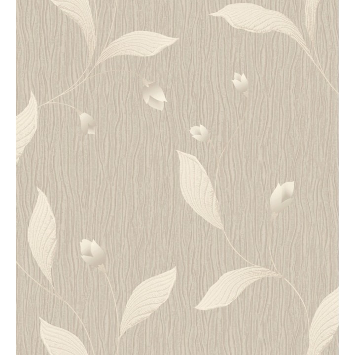 Papel pintado de flores color beige con relieve bordado imitación textil - Delicate Bloom 683373