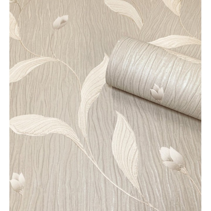 Papel pintado de flores color beige con relieve bordado imitación textil - Delicate Bloom 683373