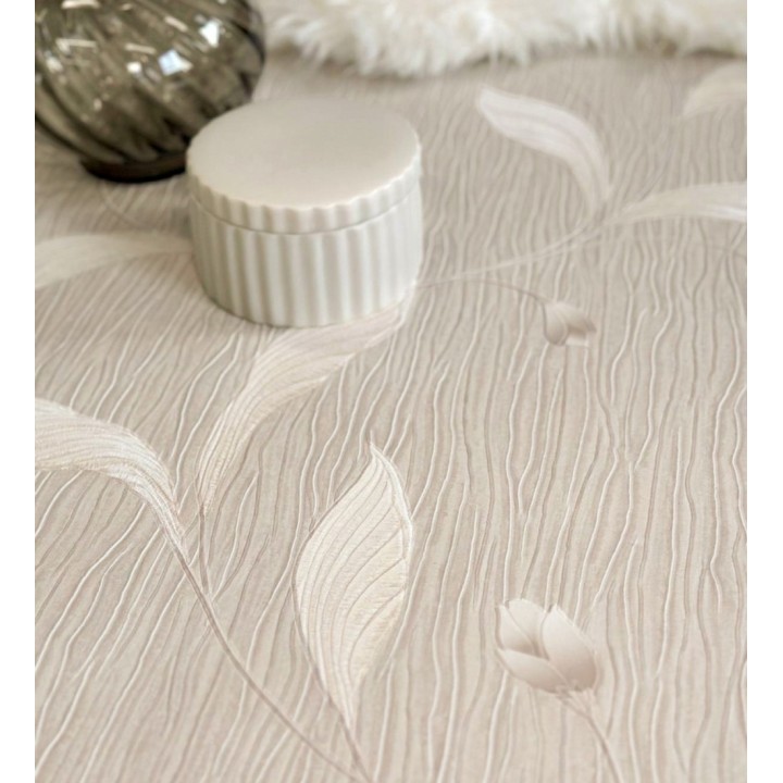 Papel pintado de flores color beige con relieve bordado imitación textil - Delicate Bloom 683373