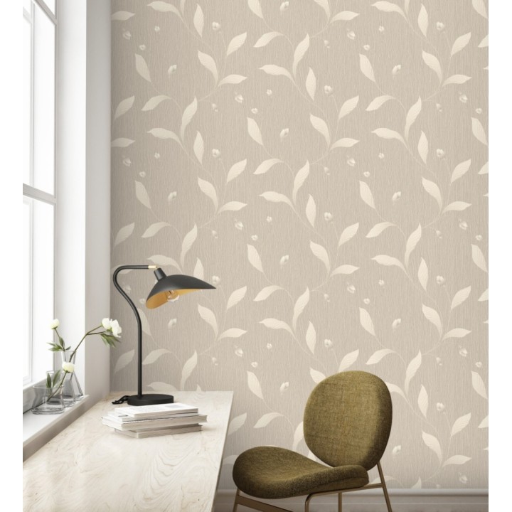Papel pintado de flores color beige con relieve bordado imitación textil - Delicate Bloom 683373