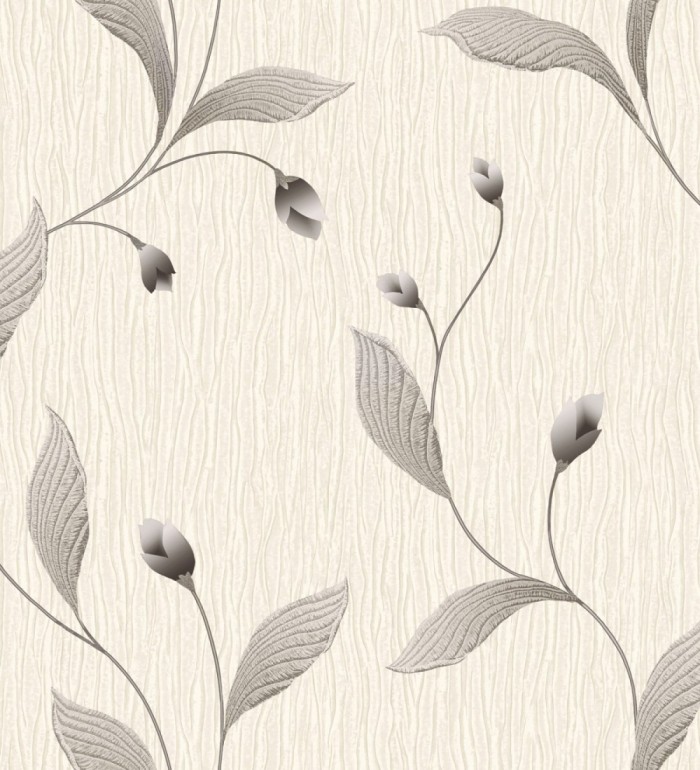 Papel pintado de flores color gris oscuro con relieve bordado imitación textil - Delicate Bloom 683374
