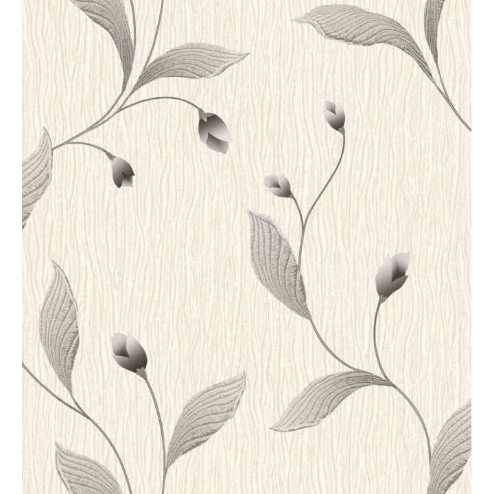 Papel pintado de flores color gris oscuro con relieve bordado imitación textil - Delicate Bloom 683374
