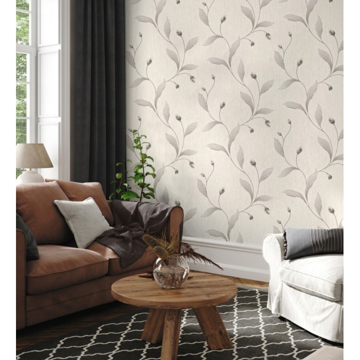 Papel pintado de flores color gris oscuro con relieve bordado imitación textil - Delicate Bloom 683374