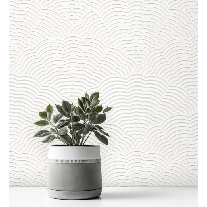 Papel pintado blanco repintable con relieve de ondas modernas - Orinoco Waves 683378