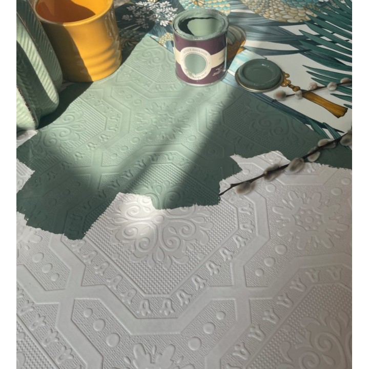 Papel pintado de medallones blancos repintables en relieve estilo victoriano - Victorian Lace 683384