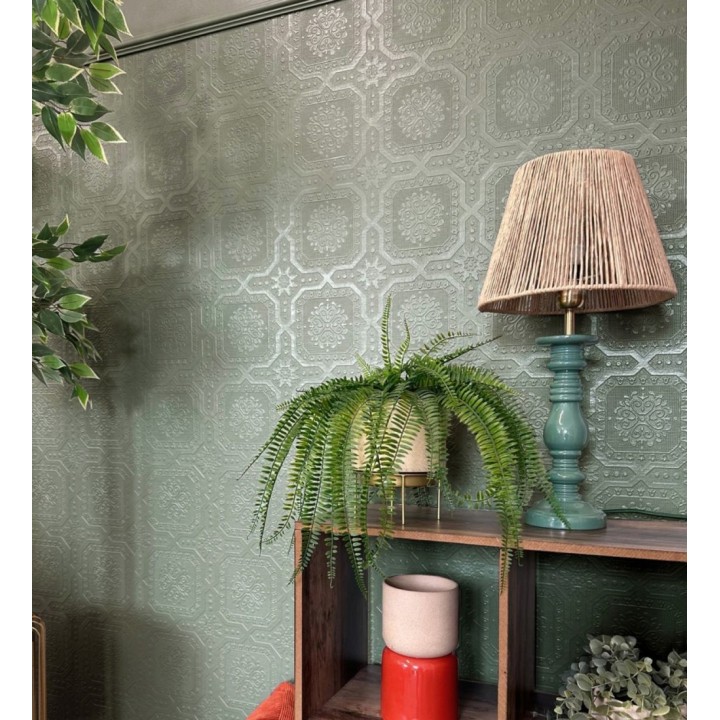 Papel pintado de medallones blancos repintables en relieve estilo victoriano - Victorian Lace 683384