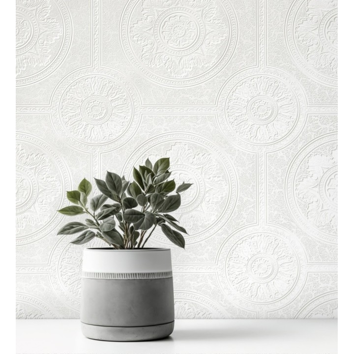 Papel pintado para techos blanco en relieve con diseño ornamental estilo neoclásico - Neoclassical Majesty 683385