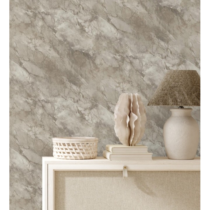 Papel pintado imitación mármol en tonos dorados y beige - Quartz Haven 683386