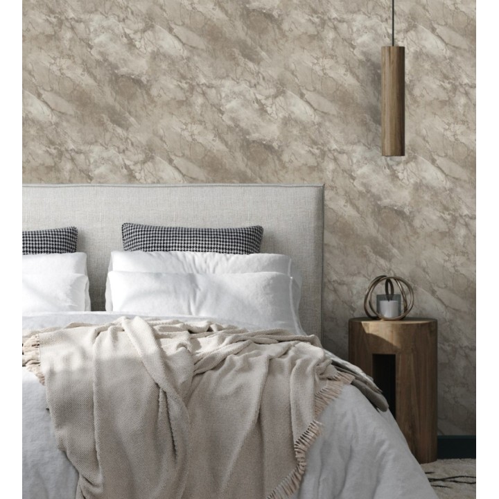 Papel pintado imitación mármol en tonos dorados y beige - Quartz Haven 683386