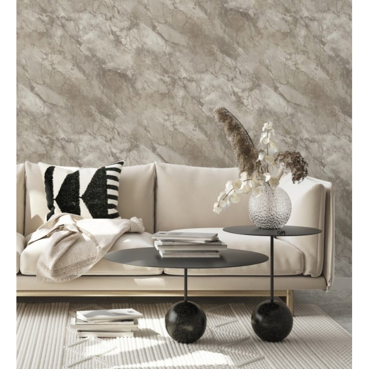 Papel pintado imitación mármol en tonos dorados y beige - Quartz Haven 683386