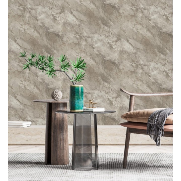 Papel pintado imitación mármol en tonos dorados y beige - Quartz Haven 683386