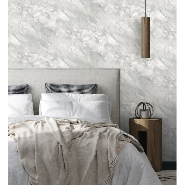 Papel pintado imitación mármol en tonos metalizados y gris claro - Quartz Haven 683387